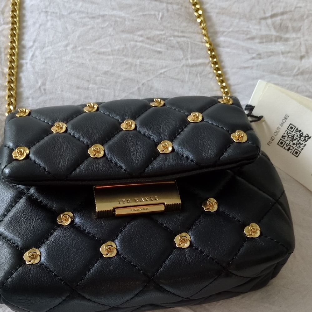 Ted Baker Black and Gold Quilted Crossbody Bag